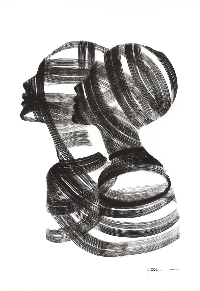 Expressive Ink Drawing , Twice In Silence By Nicol Vacaru, 11 X 15, Artwork For Sale On Artfinder