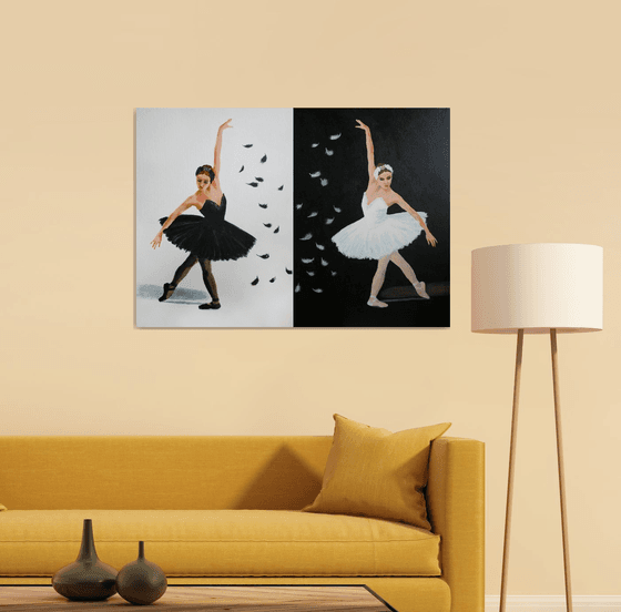 Black and White Swan. Ballet. Diptych /  ORIGINAL PAINTING