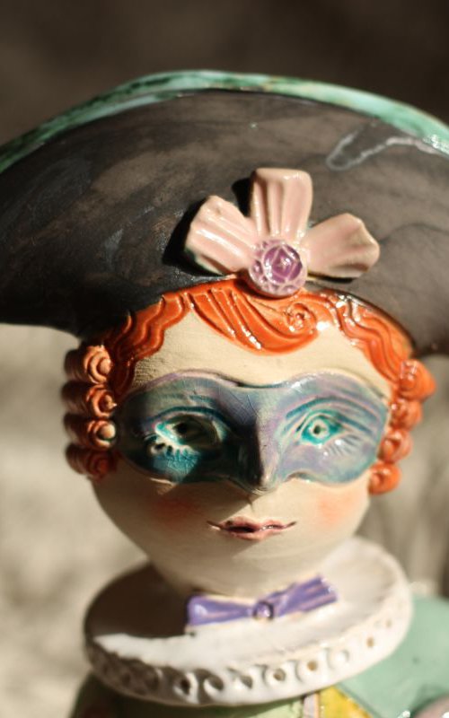 Masked bird.. Ceramic sculpture by Elya Yalonetski