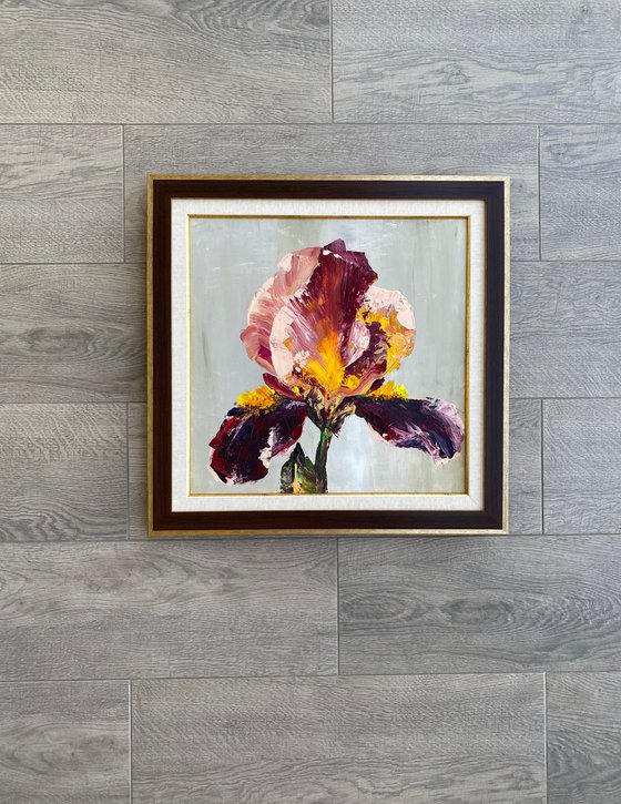 Iris in maroon original painting on canvas acrylic flowers