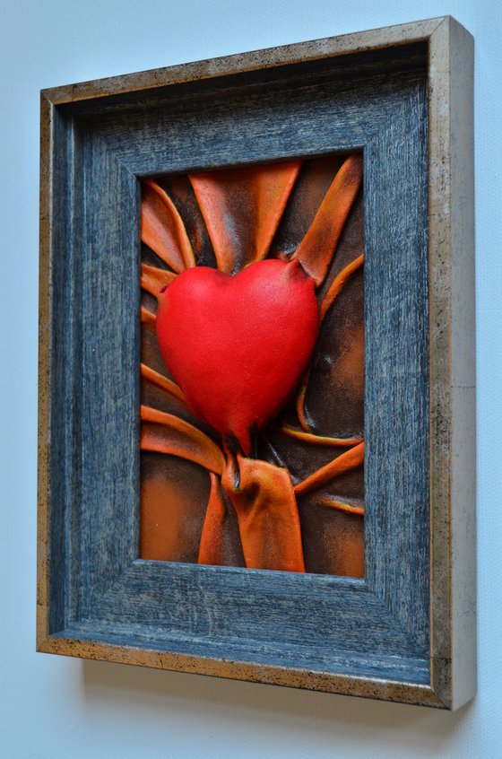 Lovers Heart 23 - Original Framed Leather Sculpture Painting Perfect for Gift