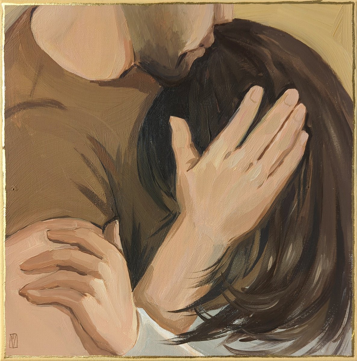 Impressionistic Portrait Acrylic Painting By Olha Vlasova, 12 X 12", Solace, Original Artwork