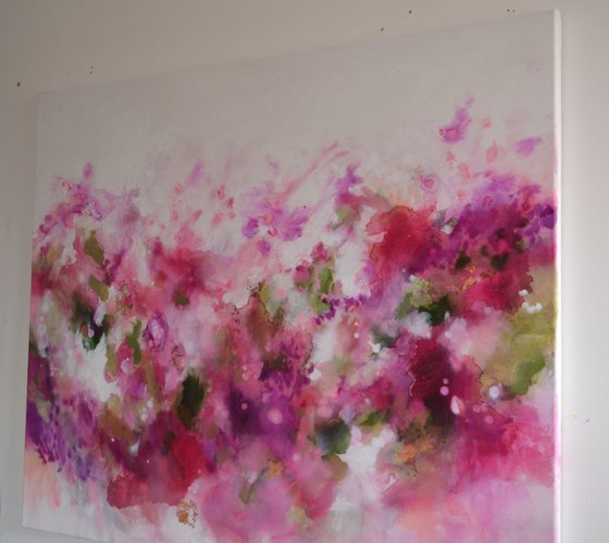 A Certain Smile - Extra Large Pink and White Original Abstract Painting