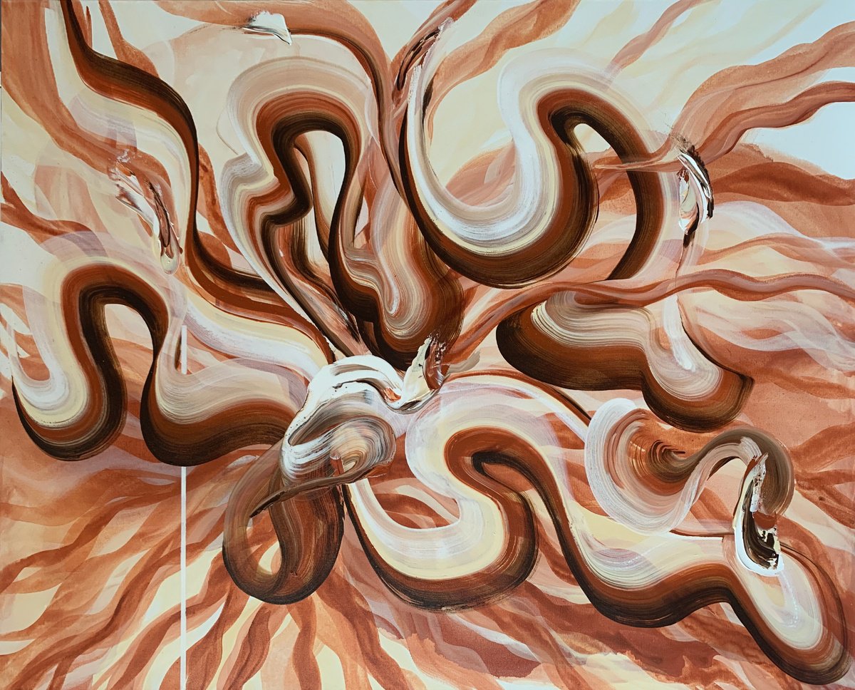 Swirls. White brown ribbons large Abstract Art. by Marina Skromova