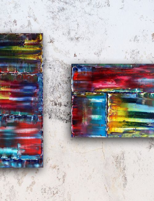 "Bricklaying" - FREE USA SHIPPING - Original PMS Abstract Diptych Oil Paintings On Canvas - 44" x 24" by Preston M. Smith (PMS)