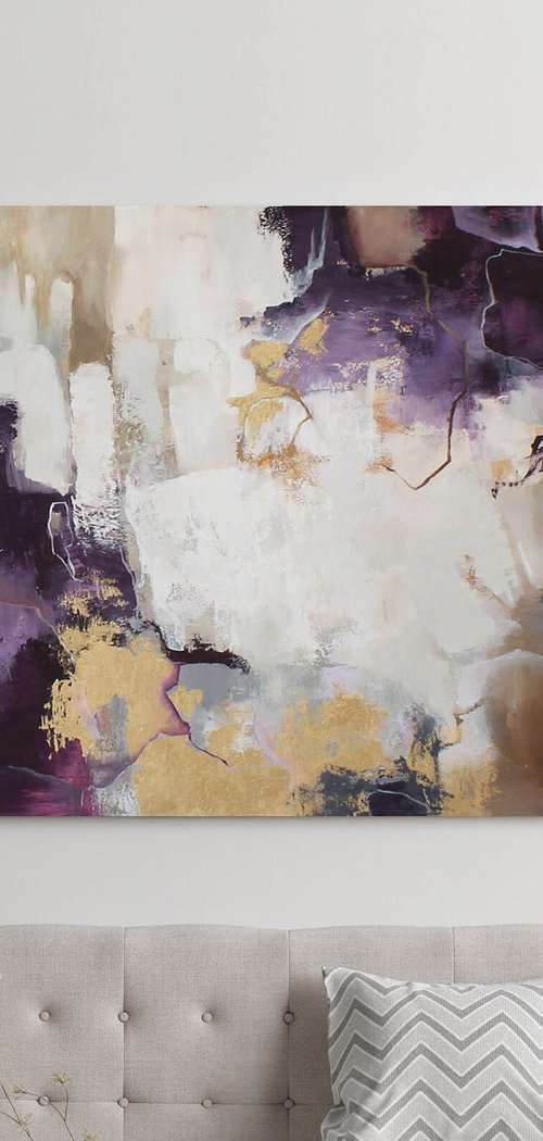 "Flash" Abstract purple gold acrylic art by Yana Sagan