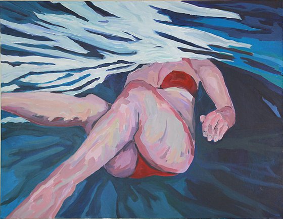 Swimming Woman in Red