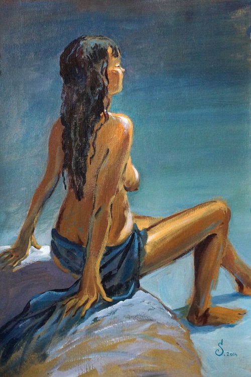 Girl in blue towel by Serge Shchegolkov