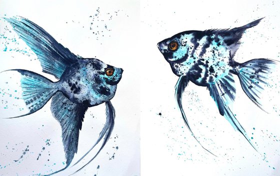 Set of 2 Exotic Blue fish