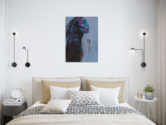 Contemporary woman of color wall art Black girl magic portrait on canvas