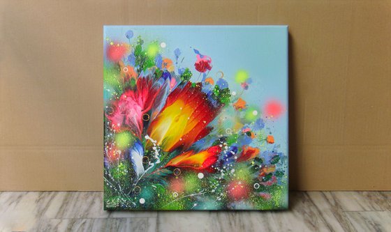 FLOWERS-3 /40 x 40 cm - (16 x 16”) Floral Abstract Painting