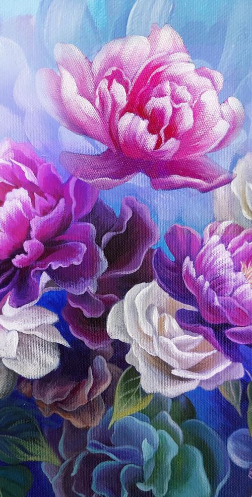 "Summer breath", peonies flowers art, floral painting, floral arrangement by Anna Steshenko