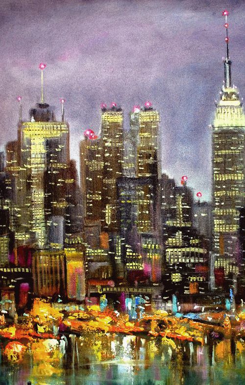 New York by sea, 36x24 in by Vishalandra Dakur