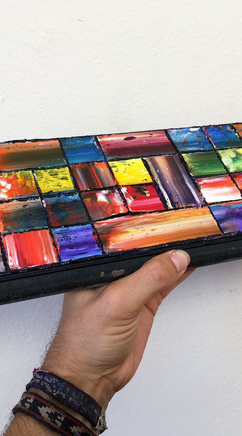 "Searching For You" - Original PMS Abstract Oil Painting On Reclaimed Wood - 16.5" x 6" by Preston M. Smith (PMS)