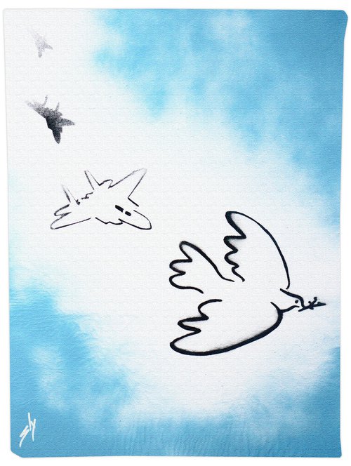 Dogfight dove (on gorgeous watercolour paper). by Juan Sly