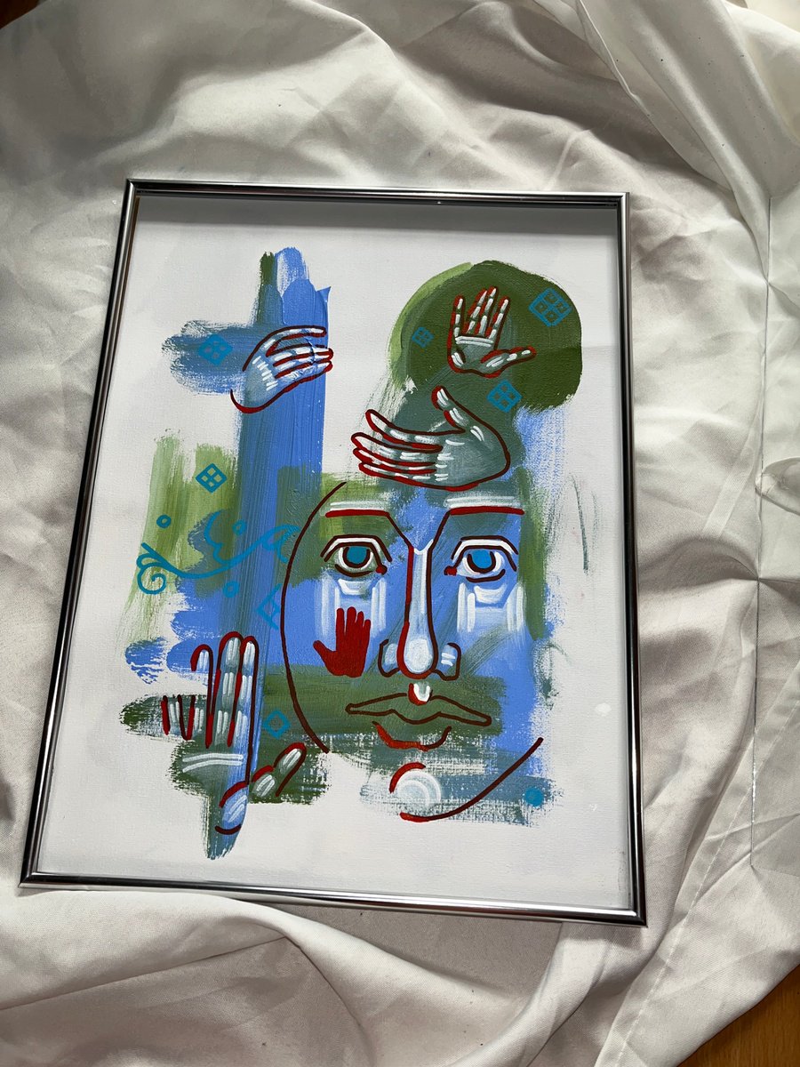 Naive Portrait Acrylic Painting By Yuliia Chaika, 12 X 16", Abstract Portrait, Original Artwork