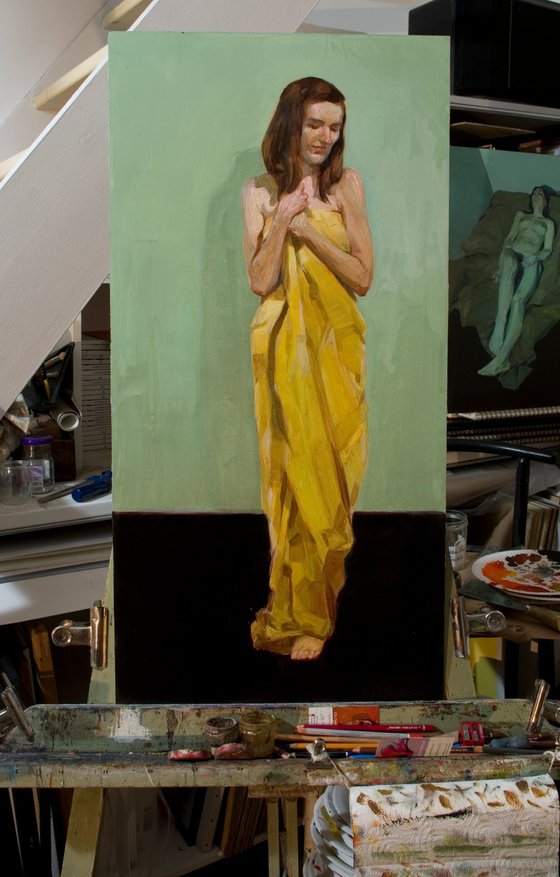 woman in yellow green black