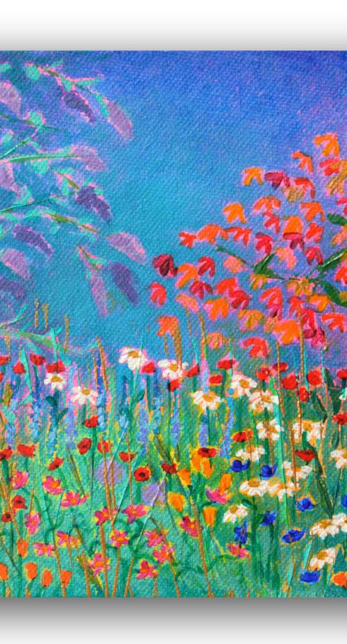 Little Wilderness 1 - poppies, daisies, cosmos and buddleja by Lisa Mann