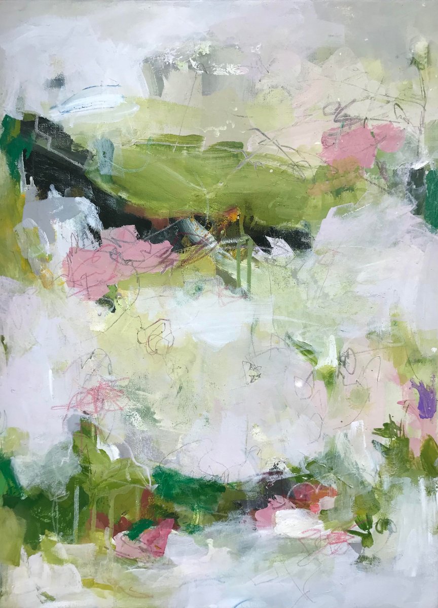 Abstract Botanical Acrylic Painting By Angela Dierks, 18 X 24, Perpetual Spring I, Original Artwork