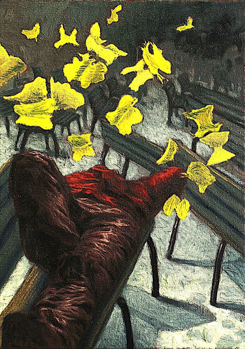 Surrealistic Cityscapes Oil Painting By Antonio Mele, 20 X 28, Mauricio Babilonia Sleeping, Original Artwork