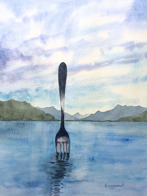 The fork in Lac Léman by Krystyna Szczepanowski