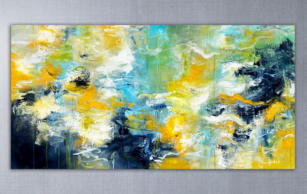 Abstract Acrylic Painting By Andrada Anghel, 60 X 30, Dreamy Landscape, Original Artwork