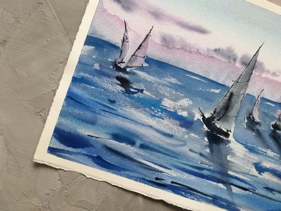 Sailboat sketch painting. Seascape