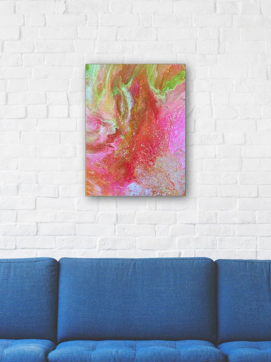 "Bubbling Up" - FREE USA SHIPPING - Original Abstract PMS Fluid Acrylic Painting - 18 x 24 inches