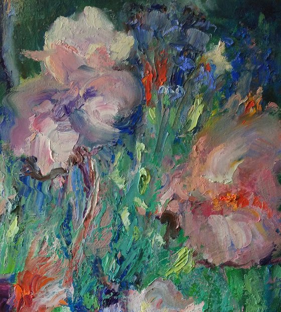 Irises in a shady garden Flowers interior painting