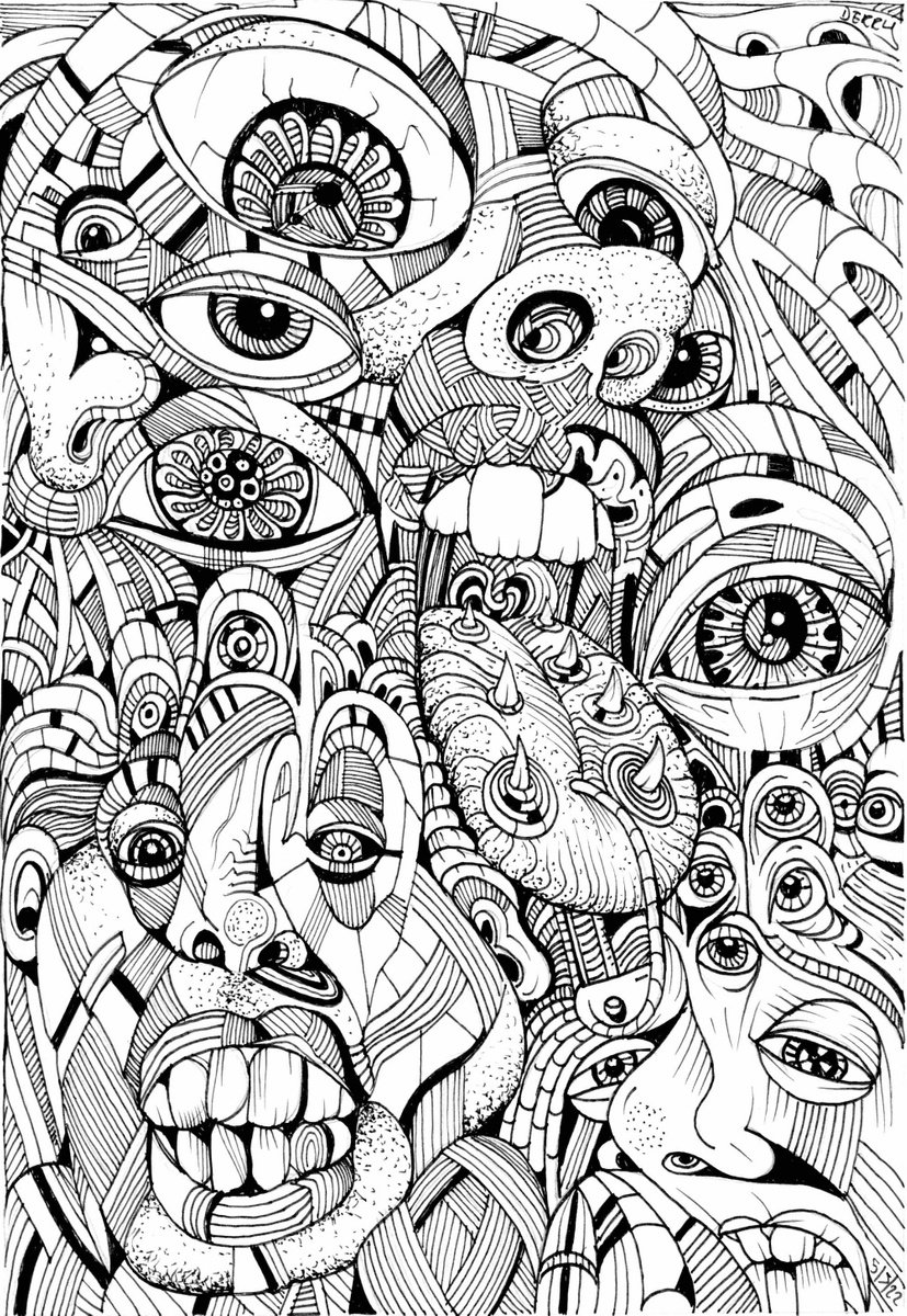 Surrealistic Portrait Ink Drawing By Spencer John Derry, 8 X 12", The Sycophants, Original Artwork