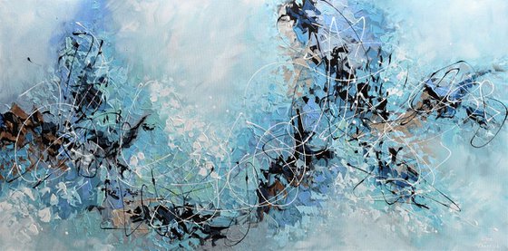 Morning Mist 24"x48" - Large Blue Acrylic  Abstract Painting