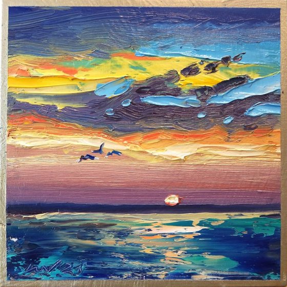‘A SEA SUNSET’ - Small Oil Painting on Panel Ready to Hang