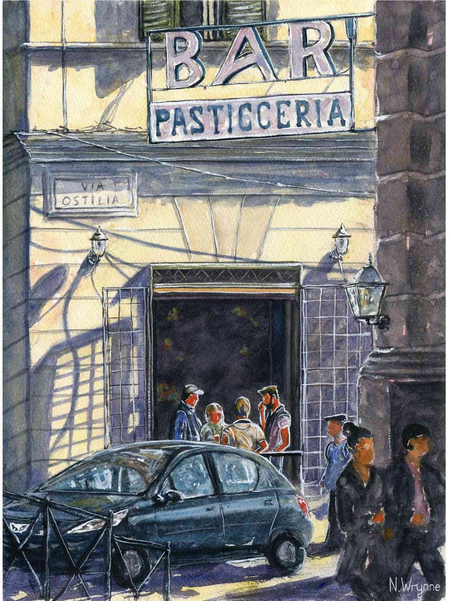 Impressionistic Cityscapes Watercolour By Neil Wrynne, 11 X 15", Bar Via Ostilia - Rome, Original Artwork