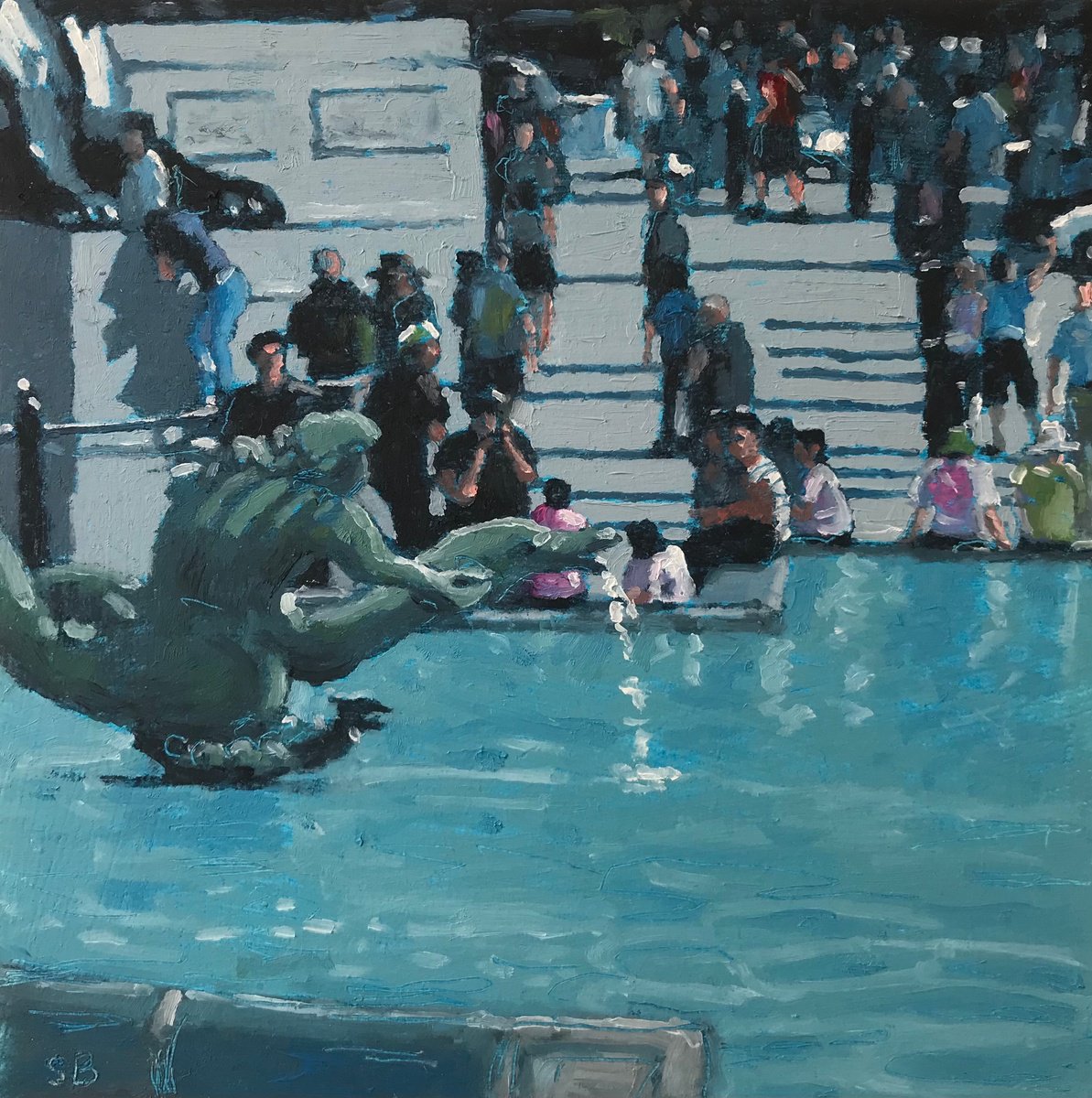 Impressionistic Cityscapes Oil Painting By Stephen Brook, 8 X 8", Trafalgar Square., Original Artwork