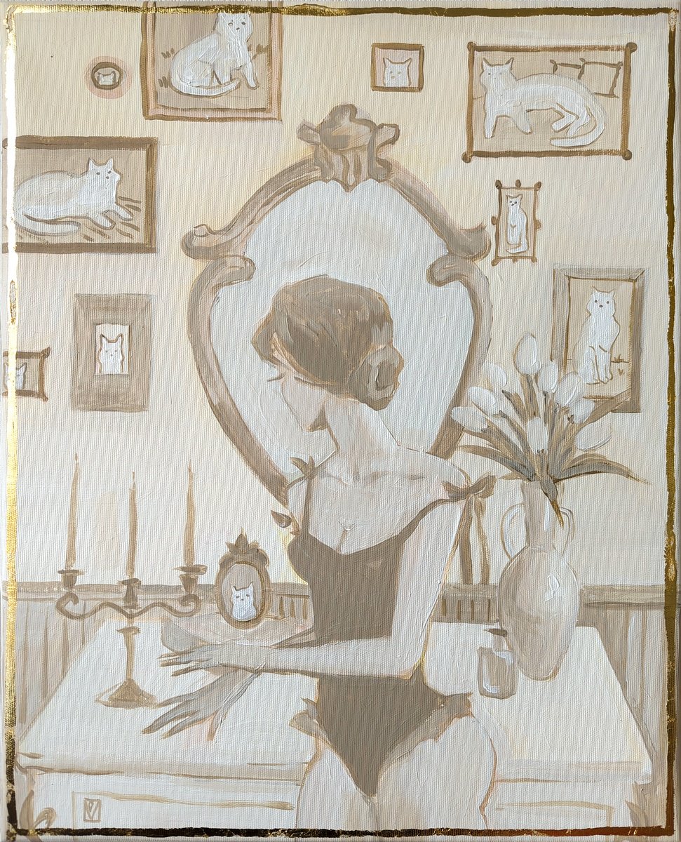 Impressionistic Portrait Acrylic Painting By Olha Vlasova, 16 X 20", Cat Lady, Original Artwork