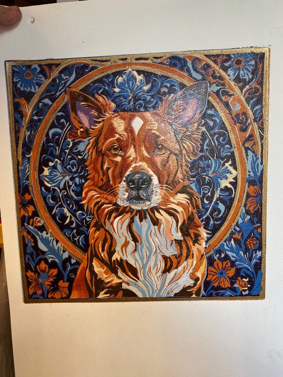 Dog – reduction linocut print