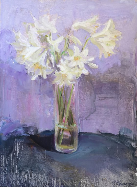 Lilies on a violet background