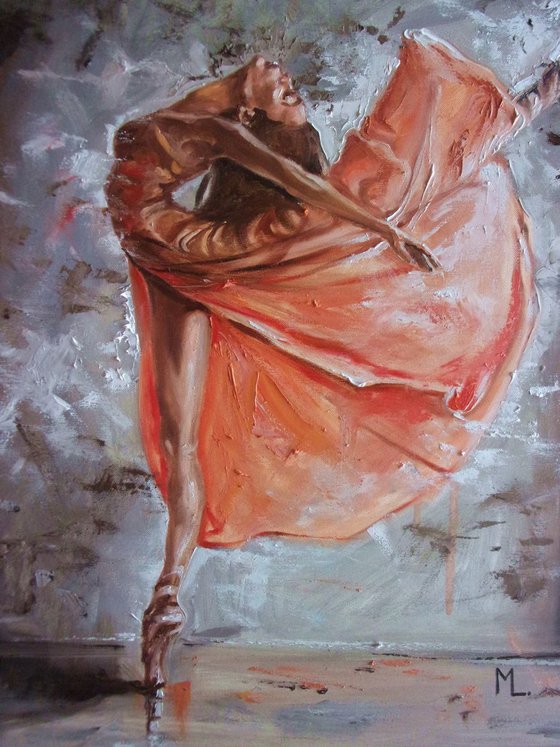 " DANCER... "- ballerina liGHt  ORIGINAL OIL PAINTING, GIFT, PALETTE KNIFE