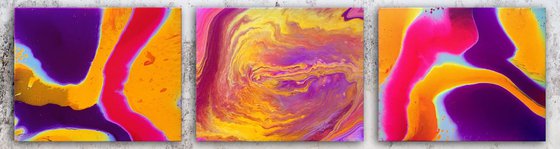 "Mix And Match" - FREE USA SHIPPING - Original Triptych, Abstract PMS Fluid Acrylic Paintings Series - 60" x 16"