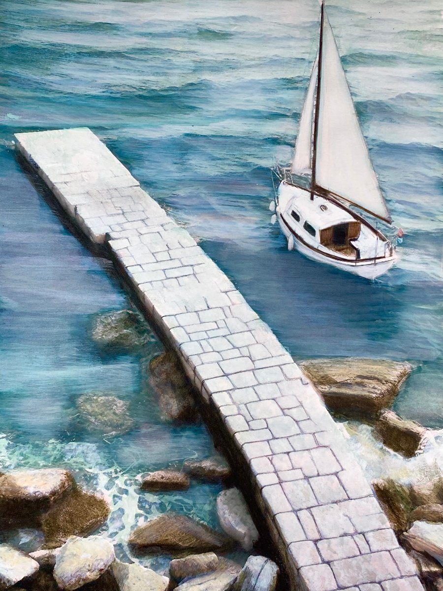 Landscape Acrylic Painting By Sinisa Alujevic, 12 X 16", Cast Off, Original Artwork