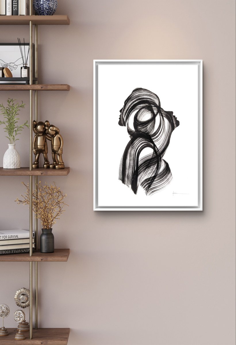 Illustrative Portrait Ink Drawing By Nicol Vacaru, 15 X 21", Bound By Stillness, Original Artwork