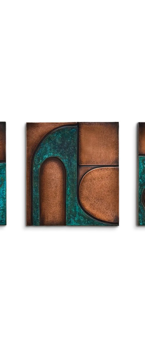 "Intervals " Copper Patina Wall Relief by Jeremy Maronpot