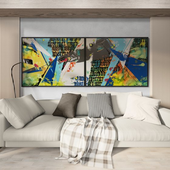 Big XXL painting - "Abstract mood" - Abstraction - Geometric - Gothic - Huge painting - Bright abstract