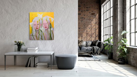 Flower nymphs, Albino twins women portrait