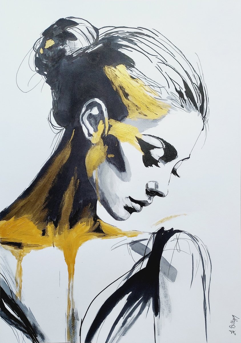 Expressive Ink Drawing , Pensees Precieuses By Axelle Biltgen, 12 X 17, Artwork For Sale On Artfinder