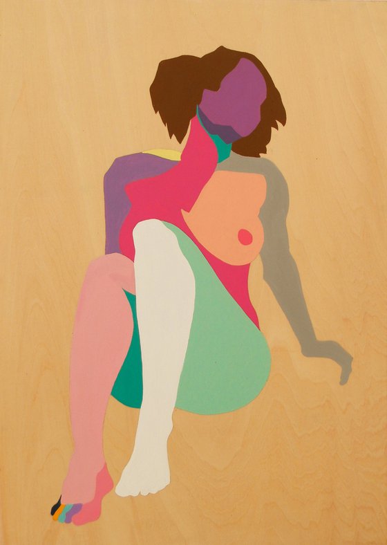 Abstract Female Nude Figure Study On Wooden Box Panel