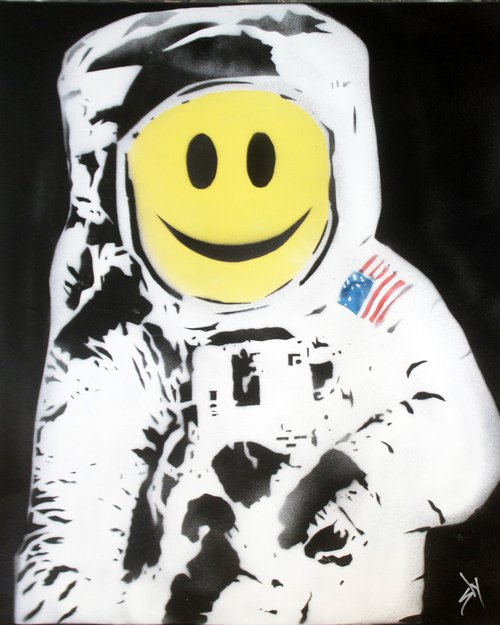 The Happynaut (on canvas) plus FREE signed ditty! by Juan Sly