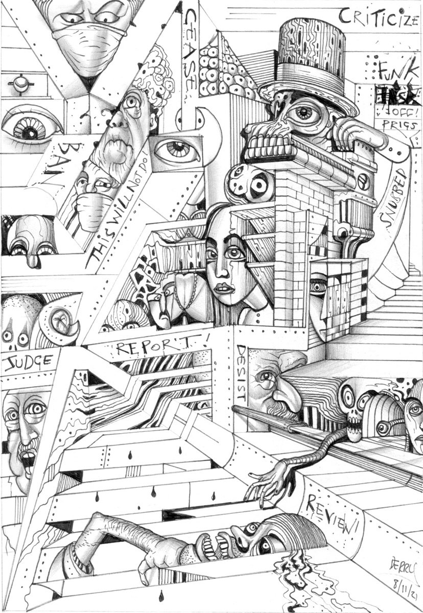 Surrealistic Portrait Drawing By Spencer John Derry, 8 X 12", The Prigs, Original Artwork