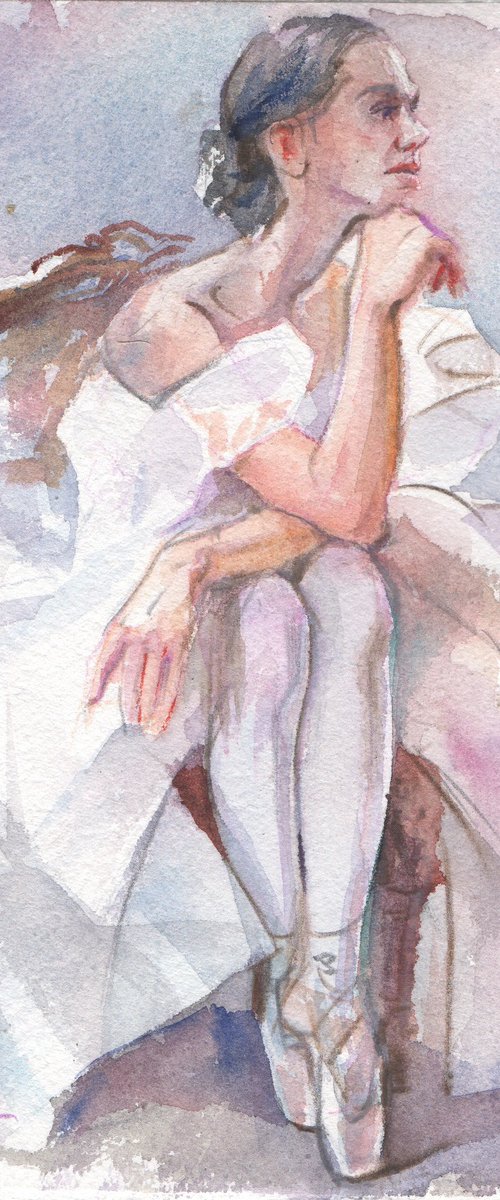 Dreaming of ballet (ballerina watercolor painting) by Irina Bibik-Chkolian