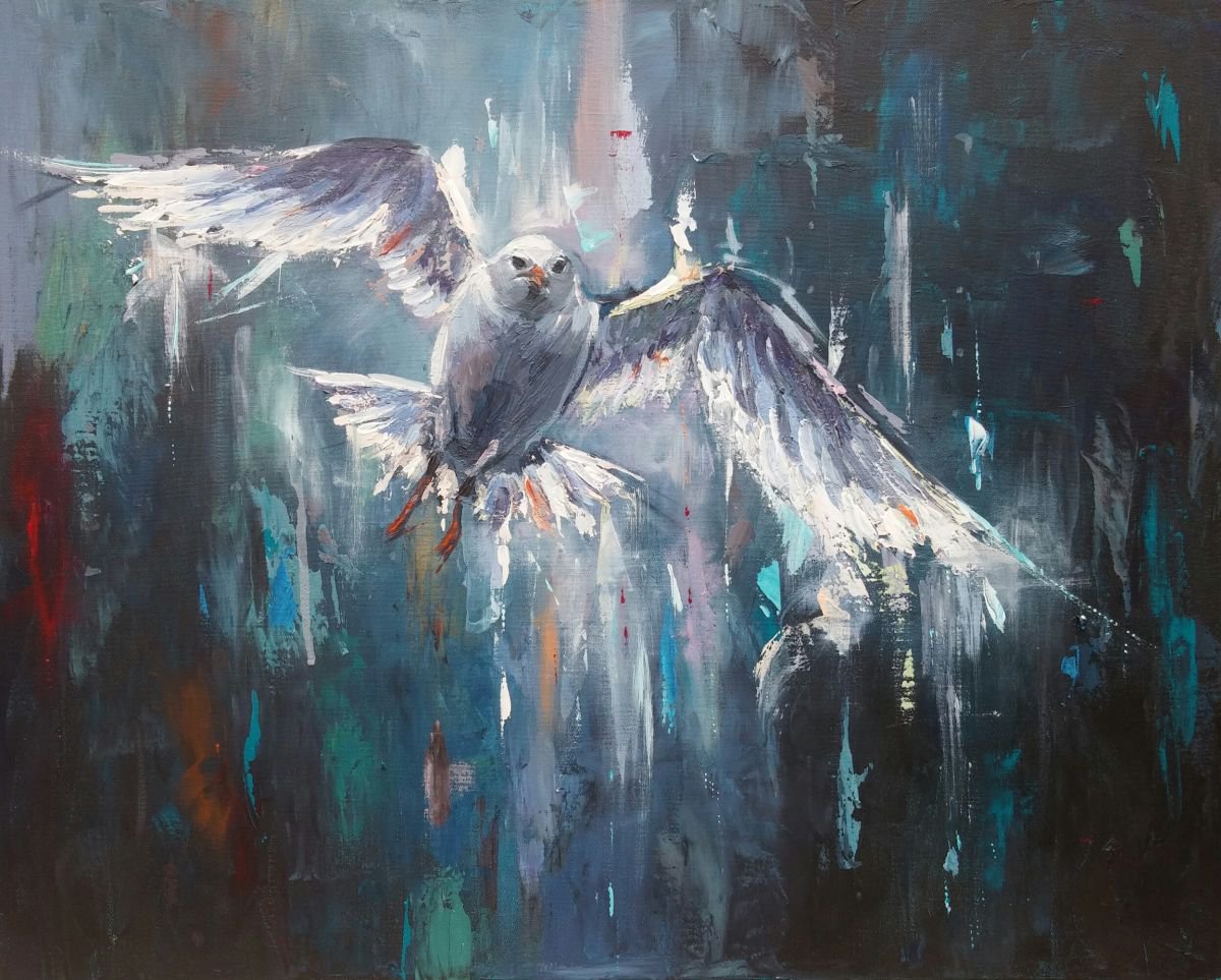 Flight out of the night ,acrylic on canvas, 50x40cm, (19.7